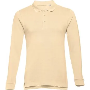 THC BERN. Pánské polo tričko s dlouhým rukávem z mykané bavlny - Světle Hnědá / XXL