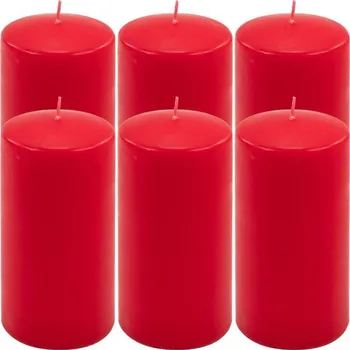 Svíčka Sada sloupových svíček, 15 cm, Ø 7,5 cm, červená, 6 ks