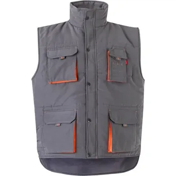 Pánská vesta VL NERGAL. Vycpaná vesta, dvoubarevná, vícekapsová (120 g/m²), z polyesteru (100 %) - Šedá / Oranžová / XL
