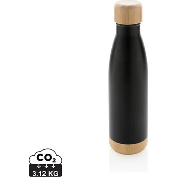 Termohrnek Nerezová termo lahev s bambusovými detaily - Černá