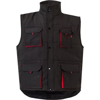 Pánská vesta VL NERGAL. Vycpaná vesta, dvoubarevná, vícekapsová (120 g/m²), z polyesteru (100 %) - Černá / Červená / 2XL