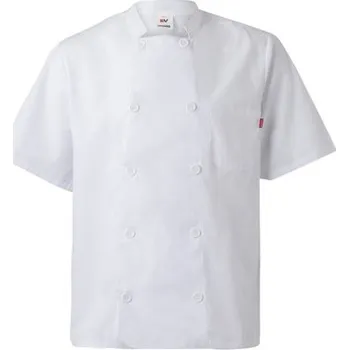 VL DURGA. Kuchyňská bunda s krátkým rukávem (110 g/m²) z bavlny (35 %) a polyesteru (65 %) - Bílá / XL