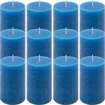 Svíčka Sada rustikálních svíček, 11,5 cm, Ø 6,8 cm, modrá, 12 ks