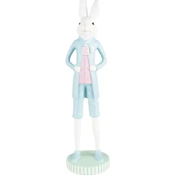 Bytová dekorace Dekorace bílý králík elegán v modrém obleku - Ø 10*40 cm