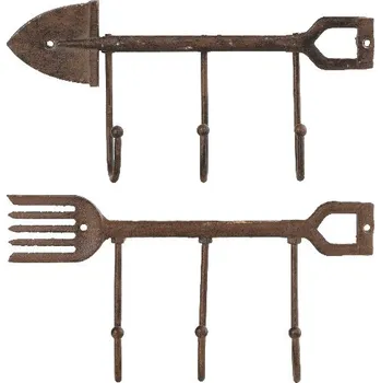 Věšák Háček LOPATKA a HRABIČKY, litina, 28x5x14cm, hnědá, balení obsahuje 2 kusy! (DOPRODEJ)|Esschert Design