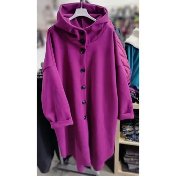 Dámský kabát ITALY Dámský oversize FLAUŠOVÝ kabát s kapucí Fuchsiová 40-48