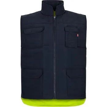 Pánská vesta VL DIANA. Polstrovaná vesta (220 g/m²), oboustranná a vícekapsová, z polyesteru (100 %), se zapínáním na zip a oboustranným tahákem - Žlutá / 2XL