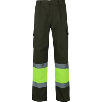 Dámské kalhoty VL POSEIDON. Dvoubarevné keprové kalhoty s více kapsami (210 g/m²), z bavlny (20 %) a polyesteru (80 %) - Vojenská Zelená / Žlutá / 3XL