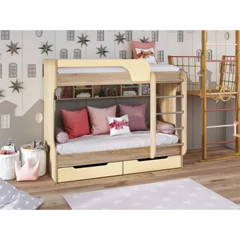 Postel Vomaks Patrová postel YUNGA, 80 x 190 cm, se zásuvkami Barva: dub kraft - bílý + vanilka