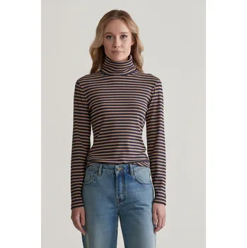 Dámský svetr ROLÁK GANT SLIM STRIPED RIB TURTLENECK CARAMEL BEIGE