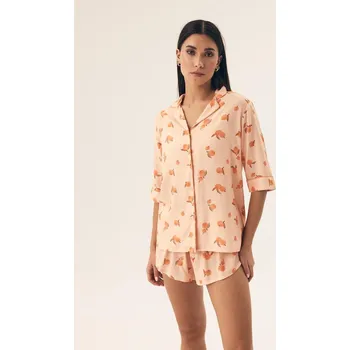 Pánské pyžamo Henderson Dámské pyžamo 42686 Naranja kr/r S-2XL pruhované broskev L