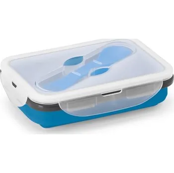 Svačinový box SAFFRON. Obědová krabička. Zatahovací uzavíratelná krabička ze silikonu a PP 640 mL - Modrá