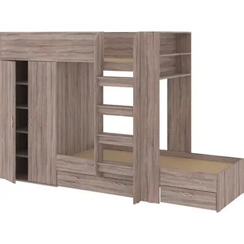 Dětská postel Slevadoma Patrová postel NEMO, 80 x 190 cm, se šatní skříní a zásuvkami Barva: dub truffle