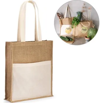 Nákupní taška BRAGA. Jutová taška (240 g/m²) a kapsa ze 100% bavlny (140 gm²)