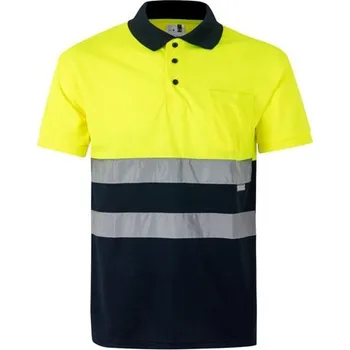 Pánská košile VL CUPID. Dvoubarevná polokošile z ptačí perspektivy (160 g/m²) s krátkým rukávem z polyesteru (100 %) - Modrá / Žlutá / XL