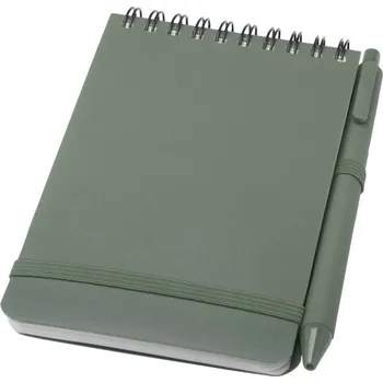 Zápisník s pevnou obálkou formátu A6 z plastu recyklovaného z oceánu Thalaasa s kuličkovým perem - Žíhaná zelená