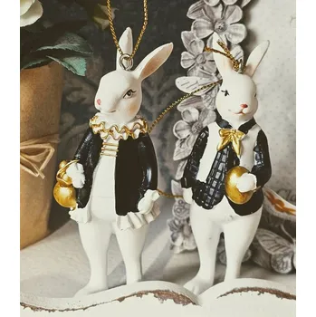 Vánoce Set 2ks závěsná dekorace králík v obleku se zlatými vajíčky - 4*4*10 / 4*4*10 cm