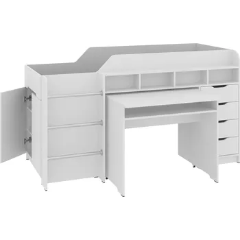 Dětská postel Slevadoma Patrová postel LEGENDA, 70 x 190 cm, s psacím stolem, komodou a regály Barva: Bílá