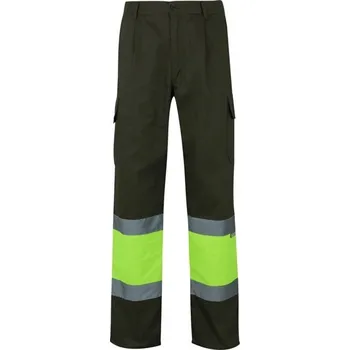 VL POSEIDON LARGE. Dvoubarevné keprové kalhoty s více kapsami (210 g/m²), z bavlny (20 %) a polyesteru (80 %) - Vojenská Zelená / Žlutá / 4XL