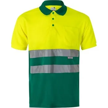 Pánská košile VL CUPID. Dvoubarevná polokošile z ptačí perspektivy (160 g/m²) s krátkým rukávem z polyesteru (100 %) - Zelená / Žlutá / L