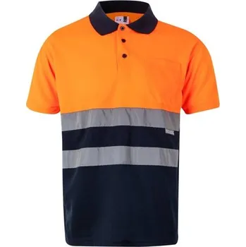 Pánská košile VL CUPID. Dvoubarevná polokošile z ptačí perspektivy (160 g/m²) s krátkým rukávem z polyesteru (100 %) - Modrá / Oranžová / 2XL