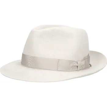 Šála Luxusní bílý klobouk Fedora s bílou stuhou - 50 grammi - Borsalino Velikost: 57 cm (M)
