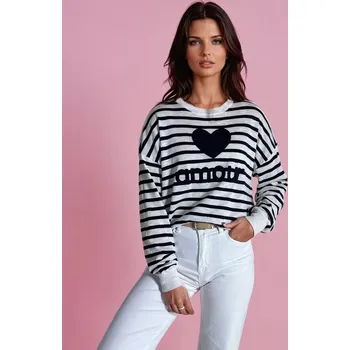 Dámský svetr Tmavě modro-bílý pruhovaný svetr se srdíčkem NOVES MY2320 Velikost: ONE SIZE