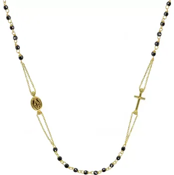 Náhrdelník Zlatý 14 karátový náhrdelník růženec s křížem a medailonkem s Pannou Marií RŽ04 černý