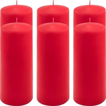 Svíčka Sada sloupových svíček, 20 cm, Ø 7,5 cm, červená, 6 ks