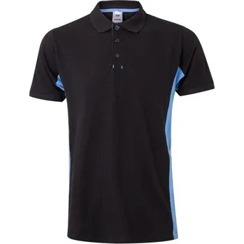 Pánská košile VL SUPAY. Dvoubarevná piké polokošile (180 g/m²), krátký rukáv, z bavlny (60 %) a polyesteru (40 %) - Černá / Světle Modrá / M