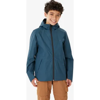 Chlapecká bunda QUECHUA Dětská turistická nepromokavá bunda 7–15 let MH 500 14 LET MODRÁ|ŠEDÁ