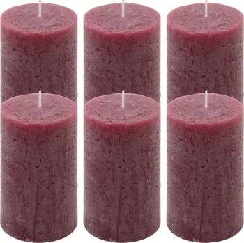 Svíčka Sada rustikálních svíček, 11,5 cm, Ø 6,8 cm, bordó, 6 ks