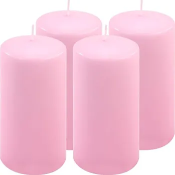 Svíčka Sada sloupových svíček, 15 cm, Ø 7,5 cm, růžová, 4 ks