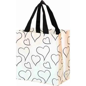 Nákupní taška Taška lamino 10l Srdíčka bílo černé