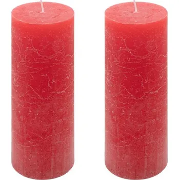 Svíčka Sada rustikálních svíček, 20 cm, Ø 7,5 cm, červená, 2 ks