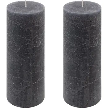 Svíčka Sada rustikálních svíček, 20 cm, Ø 7,5 cm, antracit, 2 ks