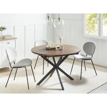Rozkládací jídelní stůl tmavé dřevo černý MDF kovové nohy 110/140 x 110 cm kulatý tvar pro 4 osoby moderní styl kuchyně jídelna Beliani