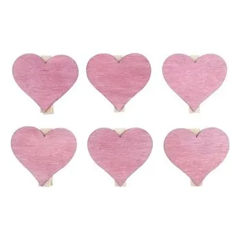Srdce dřevěné na kolíčku 4 cm, 6 ks