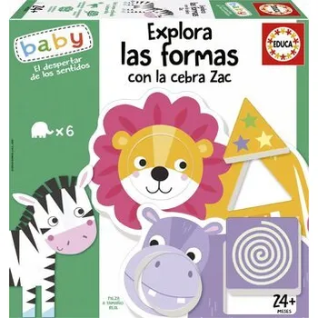 Puzzle EDUCA Baby vkládačka Prozkoumej tvary se zebrou Zakem 6x2 dílky