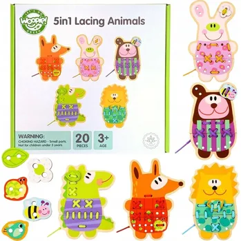 Dřevěná hračka DŘEVĚNÁ HRAČKA 5V1 NAVLÉKÁNÍ ZVÍŘÁTEK