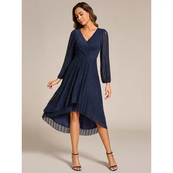 Dámské šaty Elegantní svatební šaty midi s výstřihem do V Barva: Tmavě Modrá, Velikost: 9XL