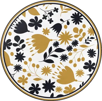 Koberec Vinylový Kulatý Koberec do domu ⌀ 140 cm Ilustrace květin a listů na louce