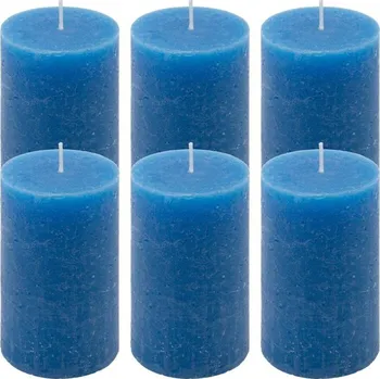 Svíčka Modrá parafínová svíčka rustikální 11,5 cm, 40 h, sada 6 ks