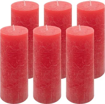 Svíčka Červená parafínová svíčka rustikální 20 cm, 90 h, sada 6 ks