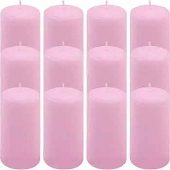 Bytová dekorace Růžová parafínová svíčka 11,5 cm, 30 h hoření, sada 12 ks