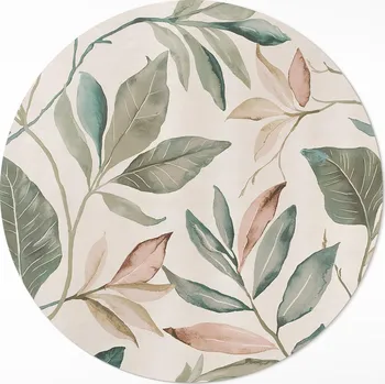 Koberec Vinylový Kulatý kuchyňský dekorační Koberec Velikost ⌀ 80 cm Jemné boho listy
