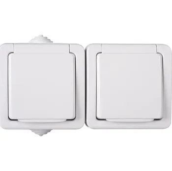 vypínač Kanlux Dvojzásuvka venkovní TEKNO IP54 s víčkem bílá, vodorovná