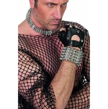 Náramek NÁRAMEK PUNKA ROCKERA S HROTY STŘÍBRNÝ NÁRAMEK DOPLNĚK KE KOSTÝMU