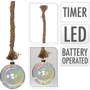 Vánoce osvětlení KOULE LED pr.20cm skl.PERL.,na laně 95cm s časovačem