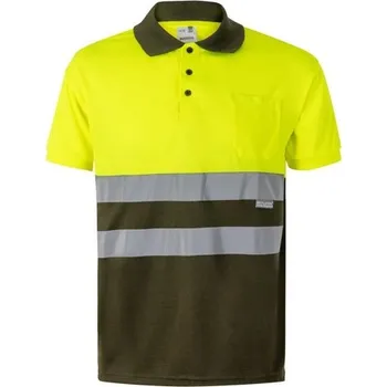 Pánská košile VL CUPID. Dvoubarevná polokošile z ptačí perspektivy (160 g/m²) s krátkým rukávem z polyesteru (100 %) - Vojenská Zelená / Žlutá / L